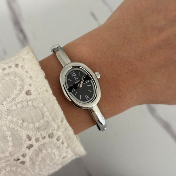 SKU:0067 Silver‎ black mini watch silver bracelet + gift box Vintage vibe main image 7